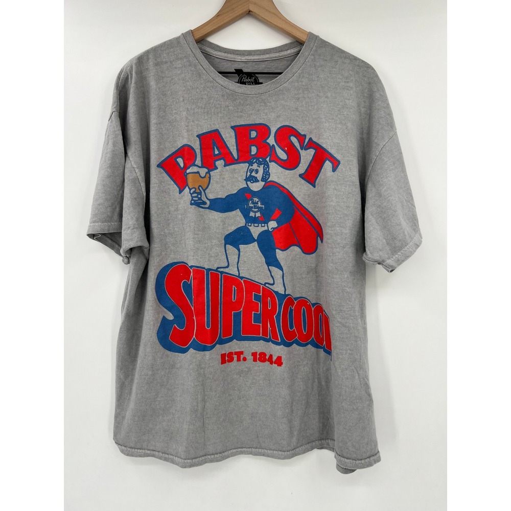Pabst Blue Ribbon Supercool Superhero Graphic Tee Grey Mens Size M/L Beer Shirt